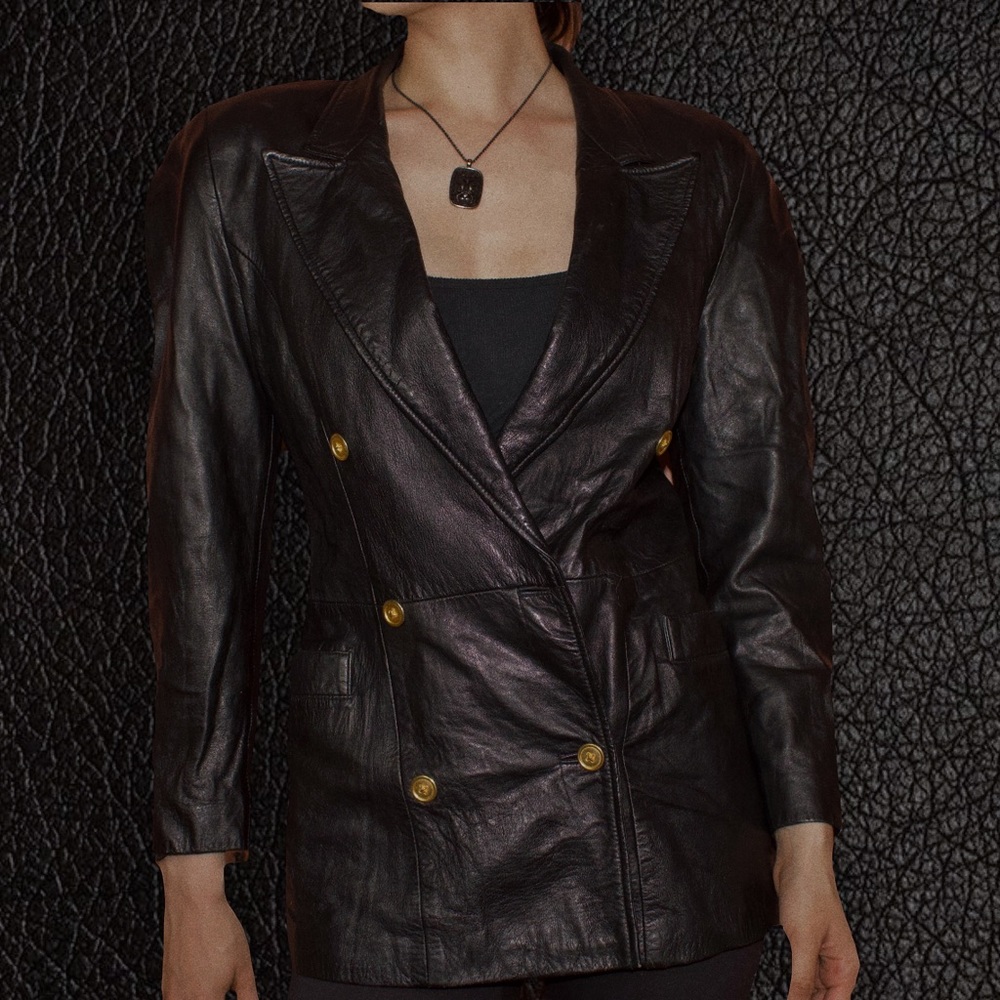 Vintage Michael Hoban North Beach Leather Double Breasted Blazer 80'S